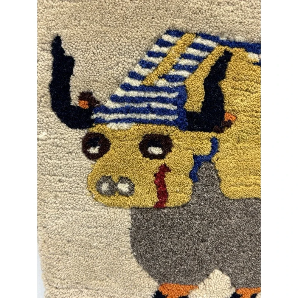 Tibetan Yak Meditation Carpet 100% Wool Wall Hanging Hand Woven in Nepal 17x30